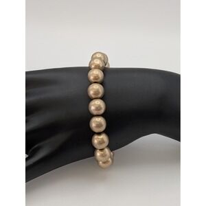Unsigned Metallic Round Bead Stretch Bracelet Champagne Gold Tone